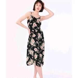 AEROPOSTALE Backless Printed Button Front Midi Dress Black floral women’s XS
